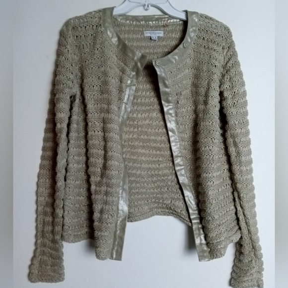 Katherine Barclay Montreal Metallic Brown 100% Linen Open Knit Cardigan sz Small - Picture 1 of 9